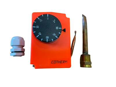 Termostat jednofazowy COTHERM z regulacją temperatury 0-90*C oraz obudową i akcesoriami 